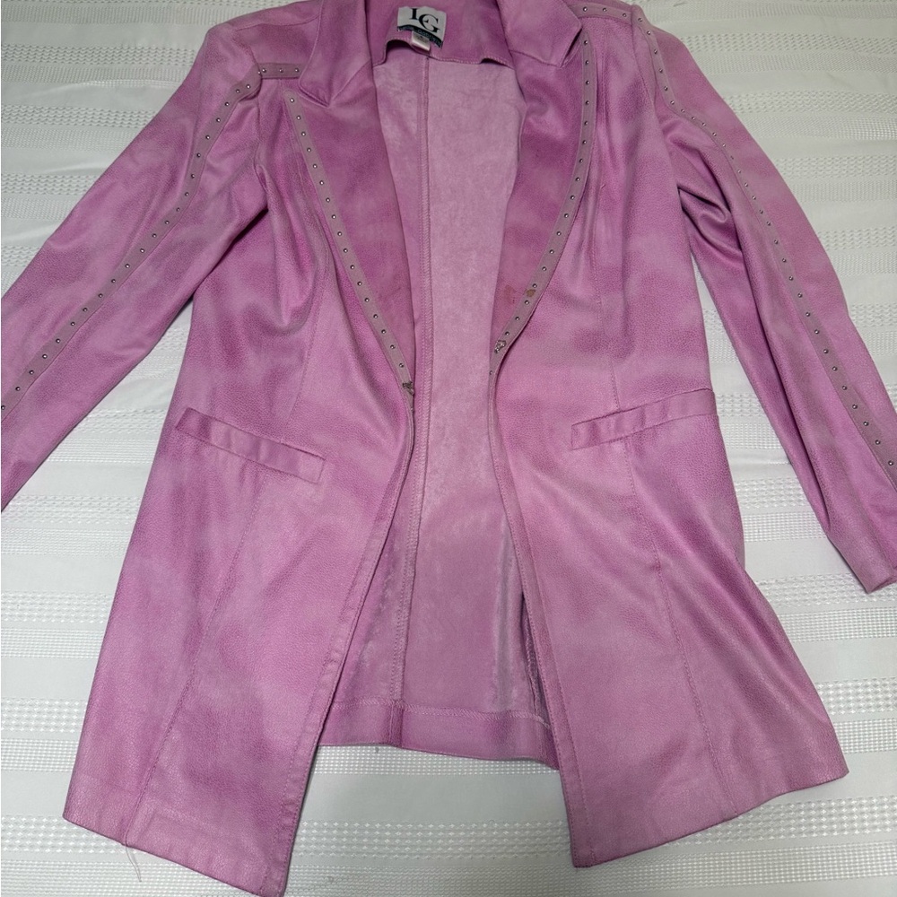 LG Women's Light Pink Suede Blazer with Studded Detail